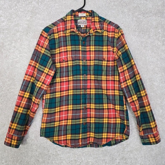 J‎ Crew Shirt Mens Medium Plaid Flannel Slim Fit Long Sleeve Double Brushed Fall - Picture 1 of 11